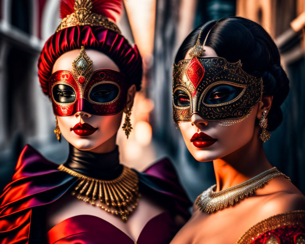 Colorful Venetian Carnival Costumes with Ornate Masks