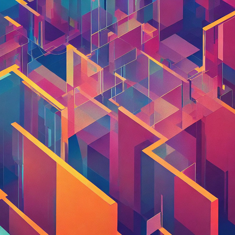 Colorful Abstract Geometric Shapes in Pink, Purple, and Blue Maze