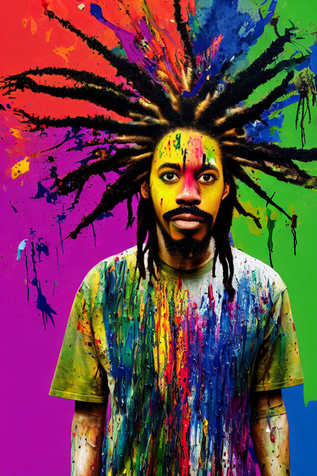 Colorful Portrait of Person with Dreadlocks on Multicolored Background