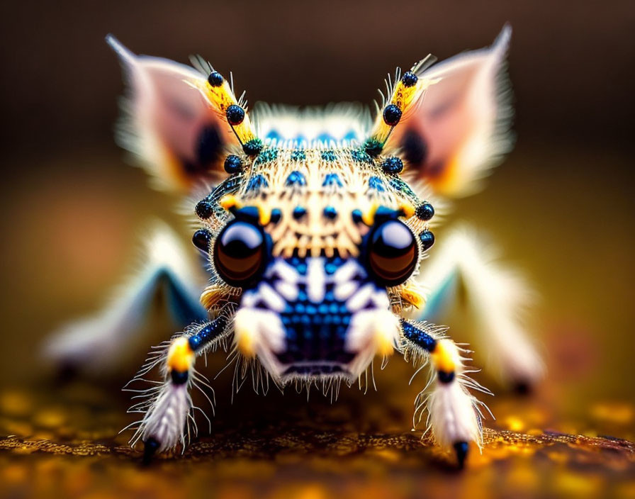 Colorful Peacock Spider with Detailed Eyes and Patterned Body