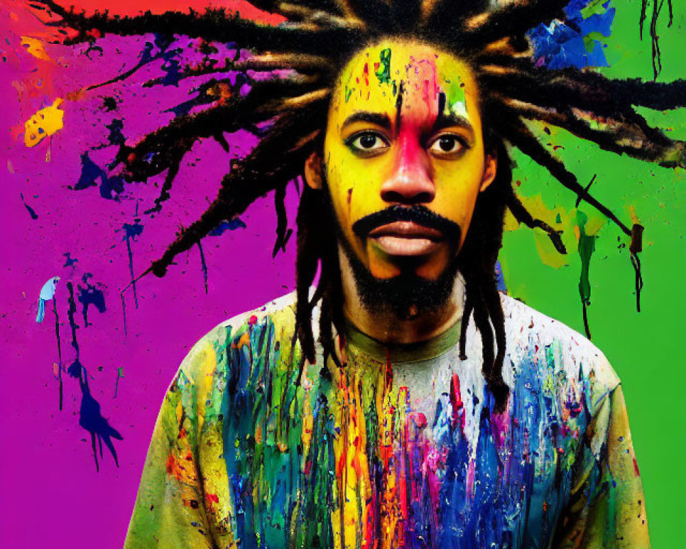 Colorful Portrait of Person with Dreadlocks on Multicolored Background