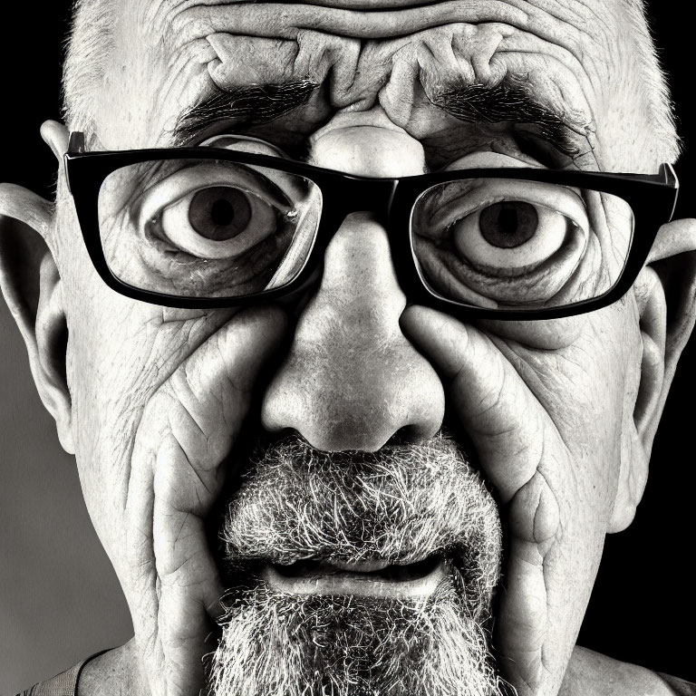 Elderly Man with Glasses and Gray Beard, Expressive Eyes