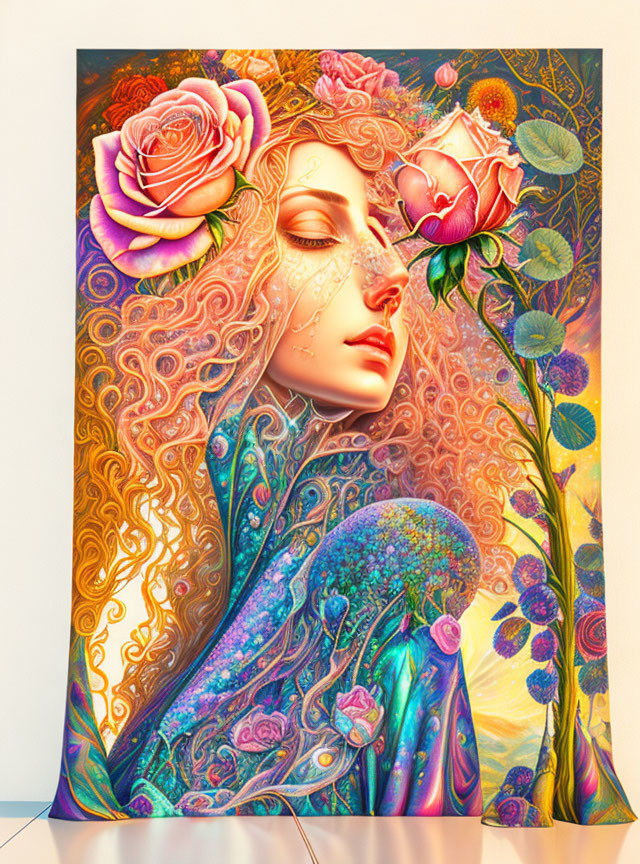 Colorful Woman Illustration with Floral Motifs