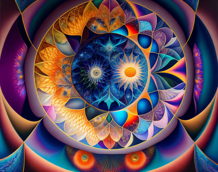 Vibrant Abstract Fractal Art with Petal and Circular Designs