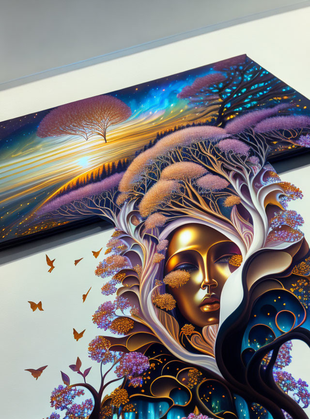 Surrealist Profile Art with Nature and Celestial Motifs