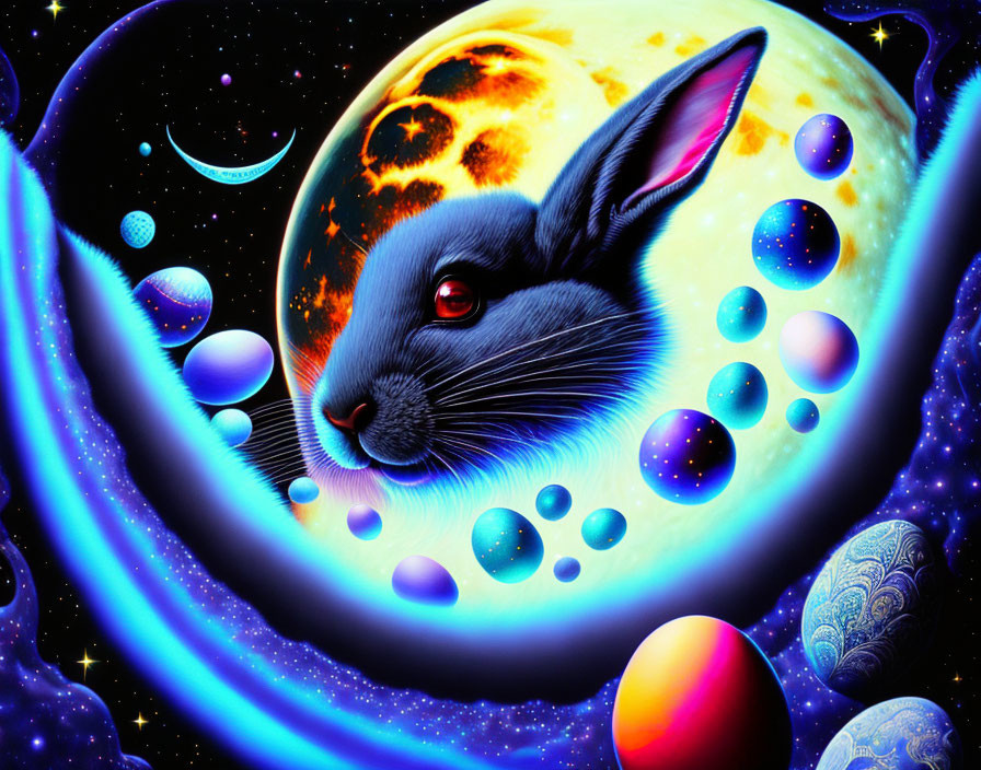 Celestial Rabbit Head in Cosmic Nebula Scene