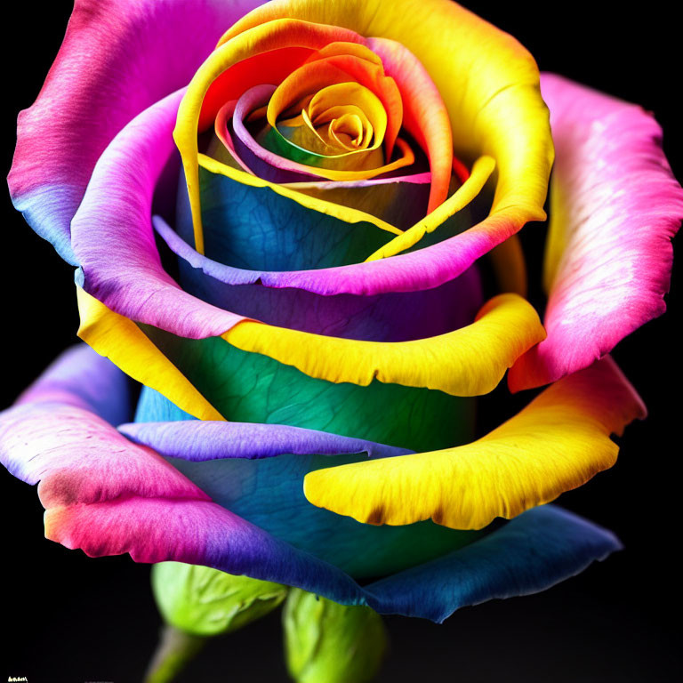 Colorful Multi-Colored Rose on Dark Background