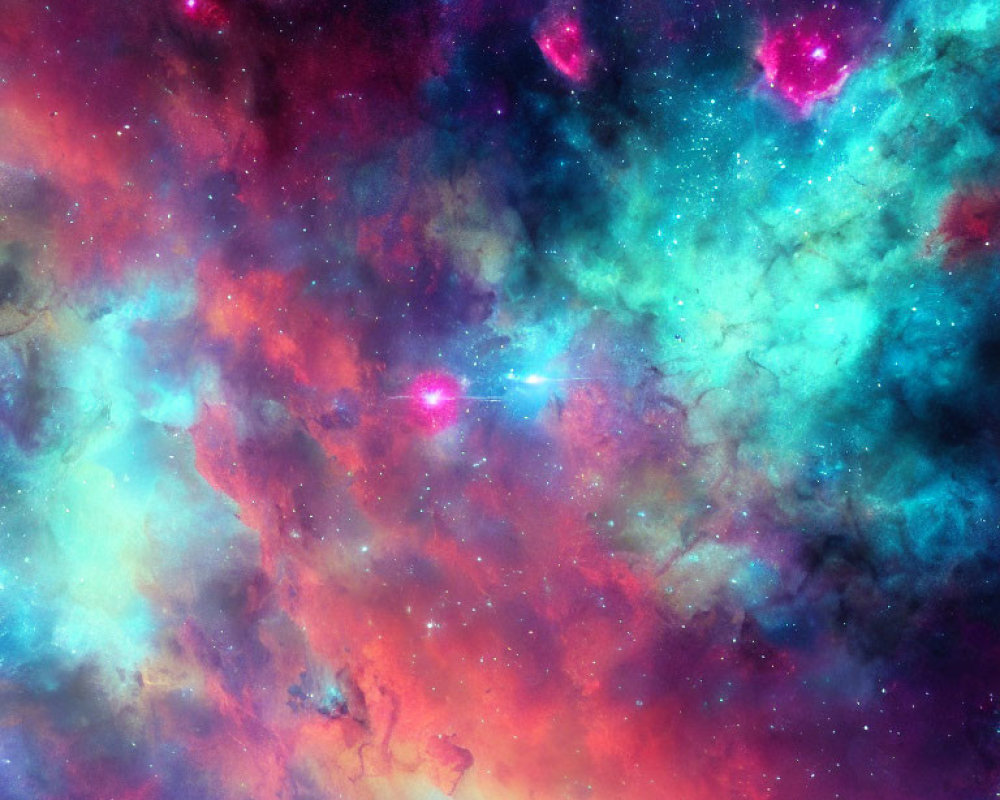 Colorful cosmic cloud with blue, pink, and orange swirls and stars - a deep space neb