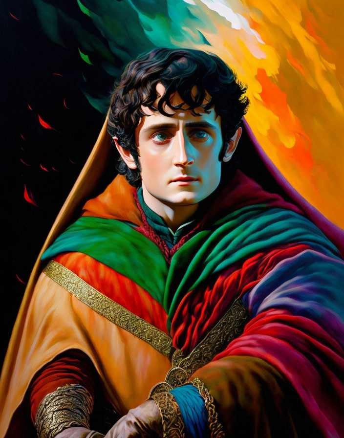 Vibrant portrait of young man in regal cape