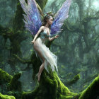 Fairy in Mystical Forest with Iridescent Wings