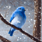 Intricate blue stylized bird on branch with foliage