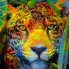 Vibrant Geometric Jaguar Head Painting