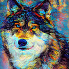 Colorful Geometric Wolf Illustration with Multicolored Triangle Mosaic