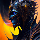 Detailed Fantasy Armor with Horned Helmet on Fiery Background