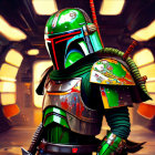 Colorful Mandalorian in Spaceship with Orange Windows