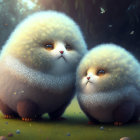 Fluffy cat-faced creatures in mystical forest setting