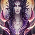 Fantasy Artwork: Woman in Purple and Gold Attire with Mystical Energy