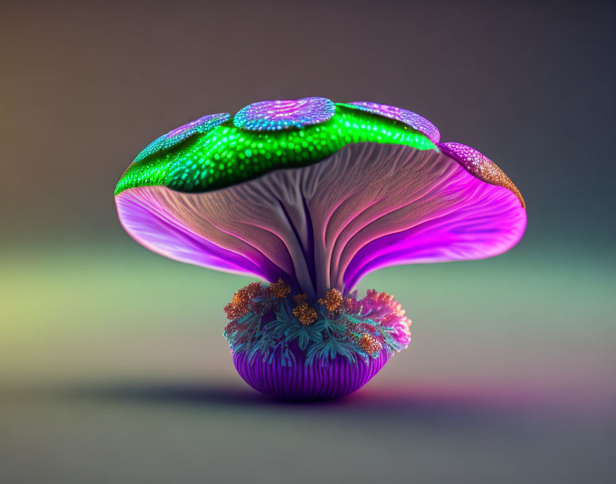 Colorful digital artwork featuring stylized mushroom with unique details