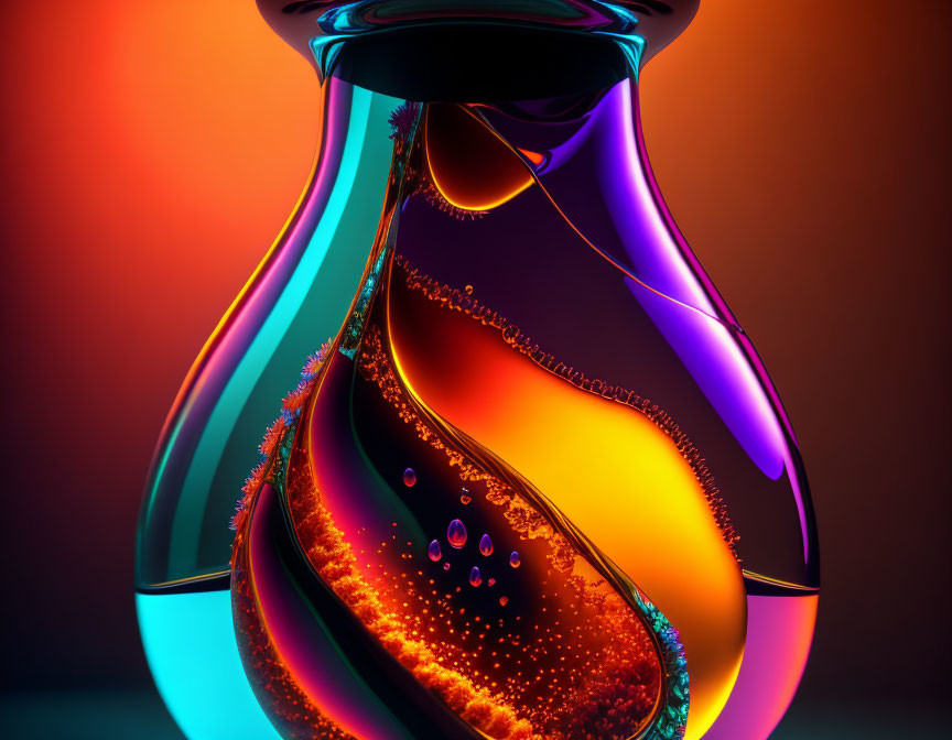 Colorful digital artwork: Twisted glass vase with glowing edges on warm gradient background