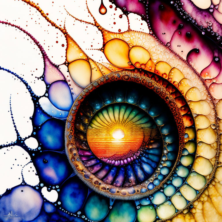 Vivid Abstract Eye Art with Bubble and Cell Patterns