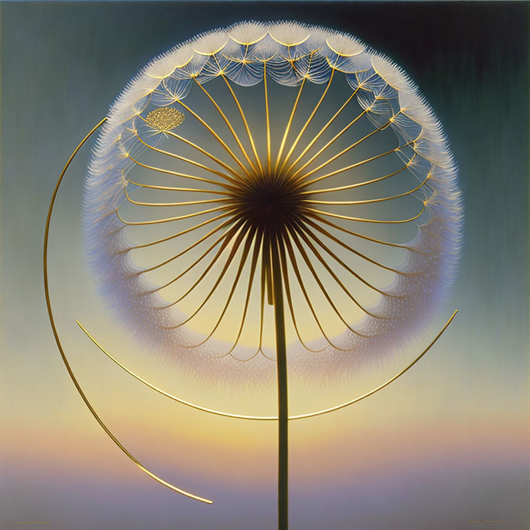 Detailed Surreal Dandelion Seed Head Art at Twilight