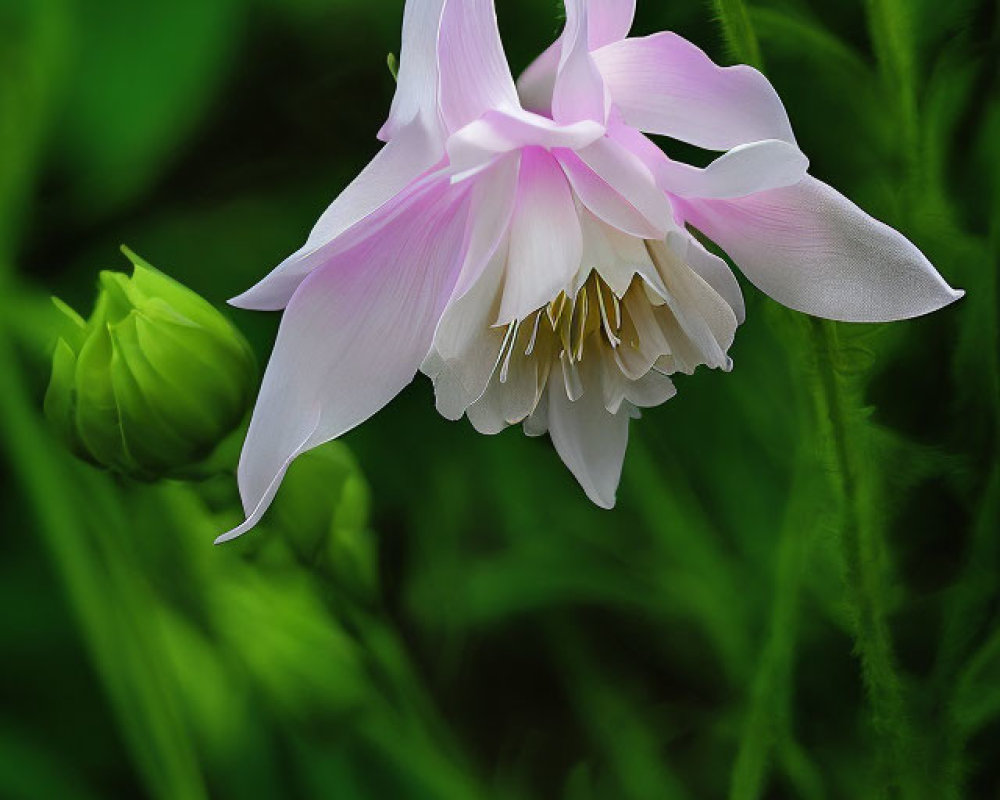 Pink Columbine Flower Blooming Among Green Foliage