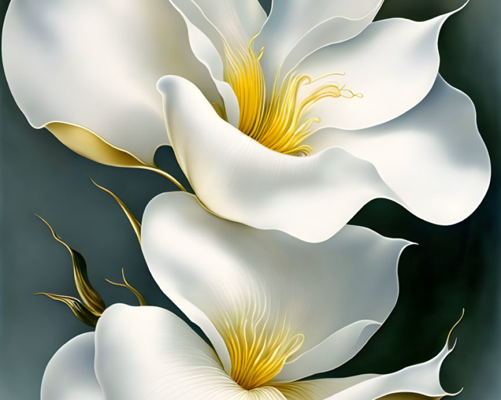 White Flowers with Golden Centers on Grey Background