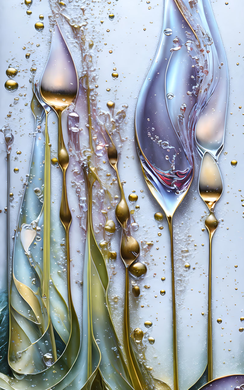 Reflective Abstract Art: Gold and Silver Hues, Dynamic Swirls