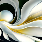 Abstract White and Gold Swirling Artwork with Cosmic and Delicate Patterns