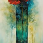 Colorful Flower Arrangement in Tall Vase with Gradient Background