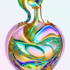 Iridescent Glass Perfume Bottle with Teal, Purple, and Gold Swirls