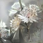 White Blossoms with Glistening Petals on Gold-Tinged Branches