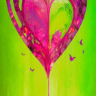 Paper art: Heart-shaped pages on lime green background