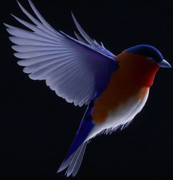 Colorful Bird Flying with Outstretched Wings on Dark Background