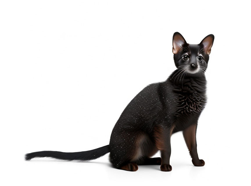 Black Cat with Glossy Coat and Amber Eyes Against White Background