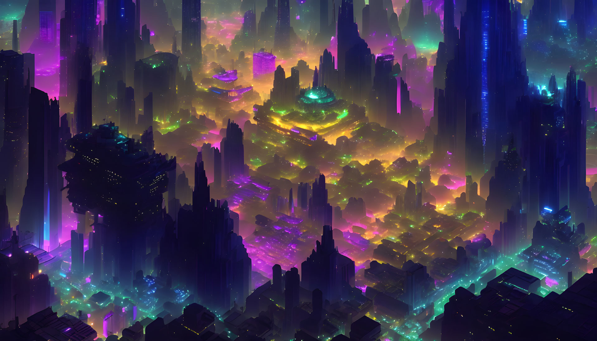 Vibrant neon-lit futuristic cityscape at night