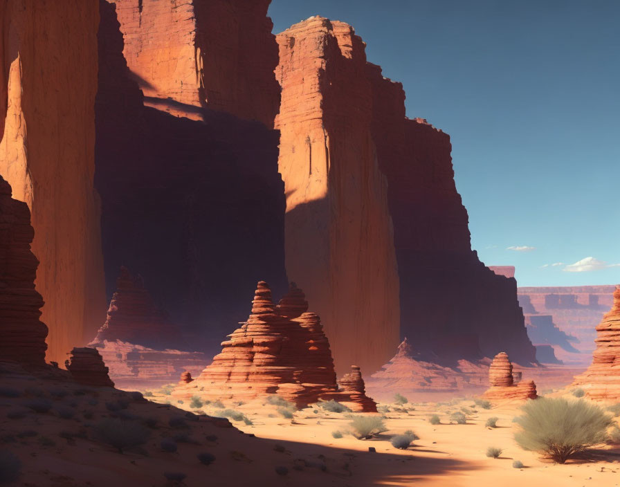 Red Sandstone Cliffs and Spires in Desert Landscape