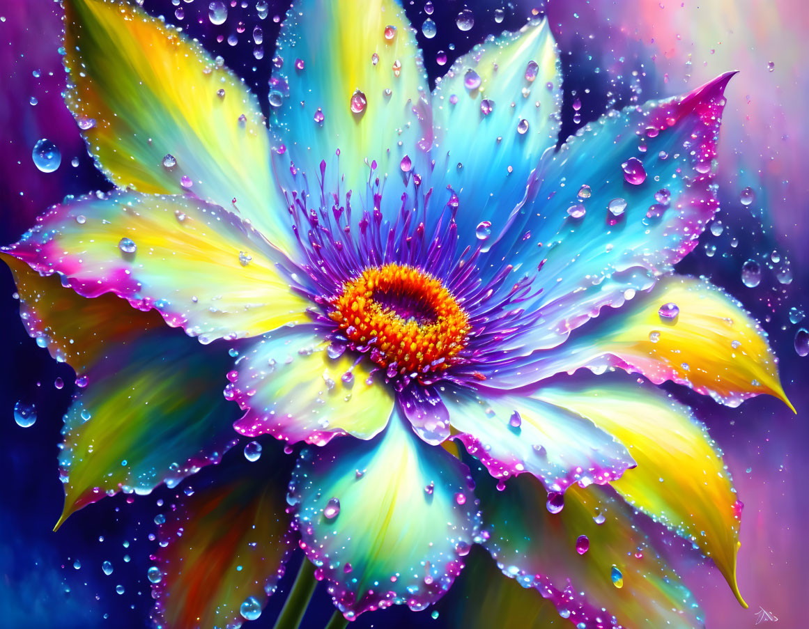 Colorful Flower Artwork on Cosmic Background