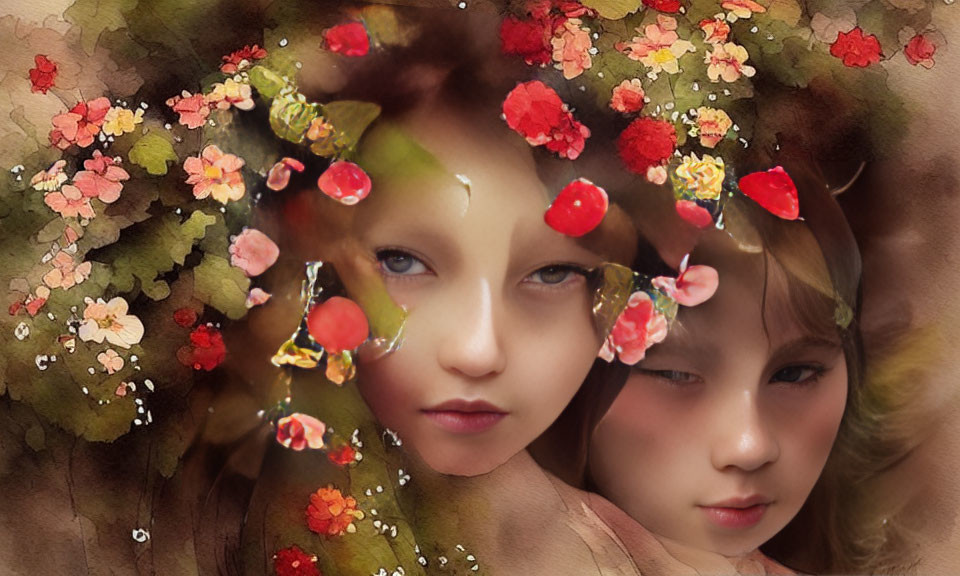 Composite Artwork: Two Faces Blended with Floral Elements