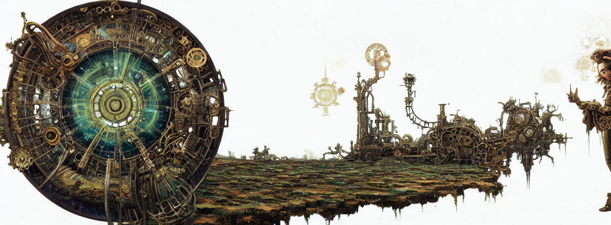 Detailed Steampunk Artwork with Mechanical Structures and Character