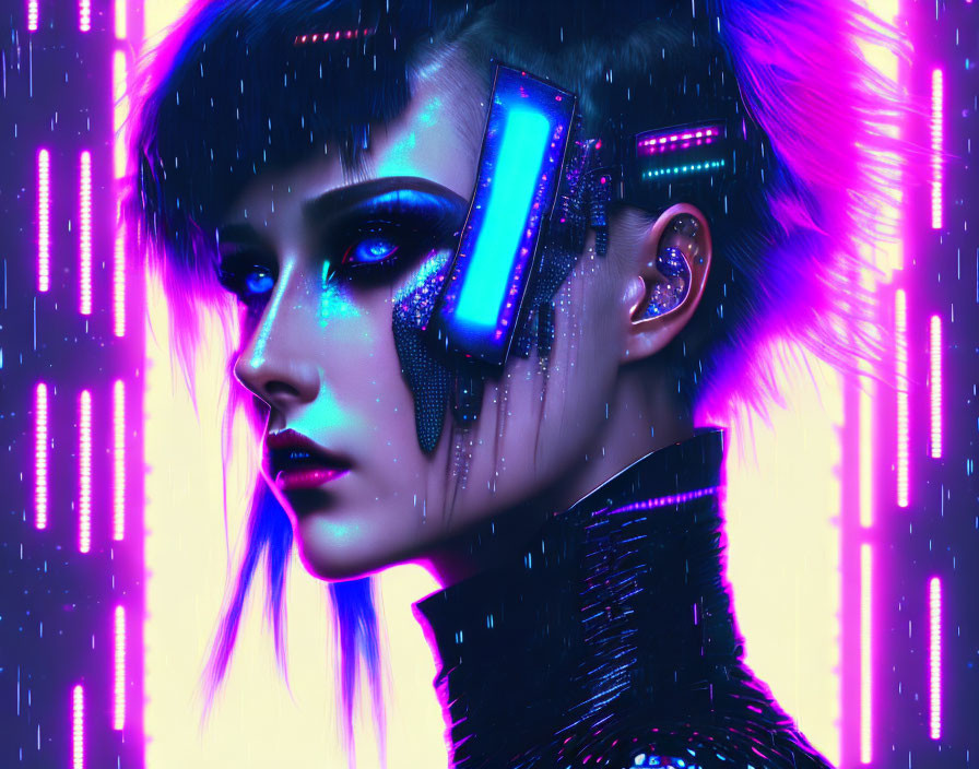 Futuristic portrait of woman with cybernetic enhancements