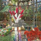 Colorful Stained-Glass Window in Indoor Garden