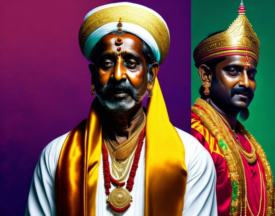 Traditional Indian Attire Portraits with Vibrant Backgrounds