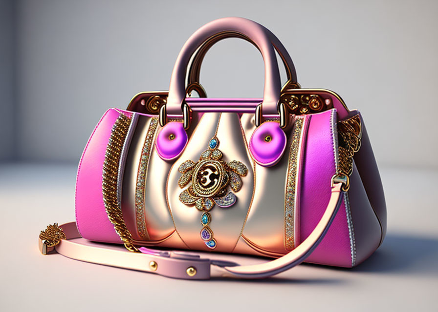 Elegant Handbag with Pink and Gold Detailing