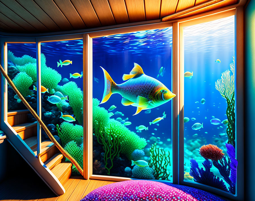 Colorful Tropical Fish and Coral Reefs in Bright Blue Ocean View