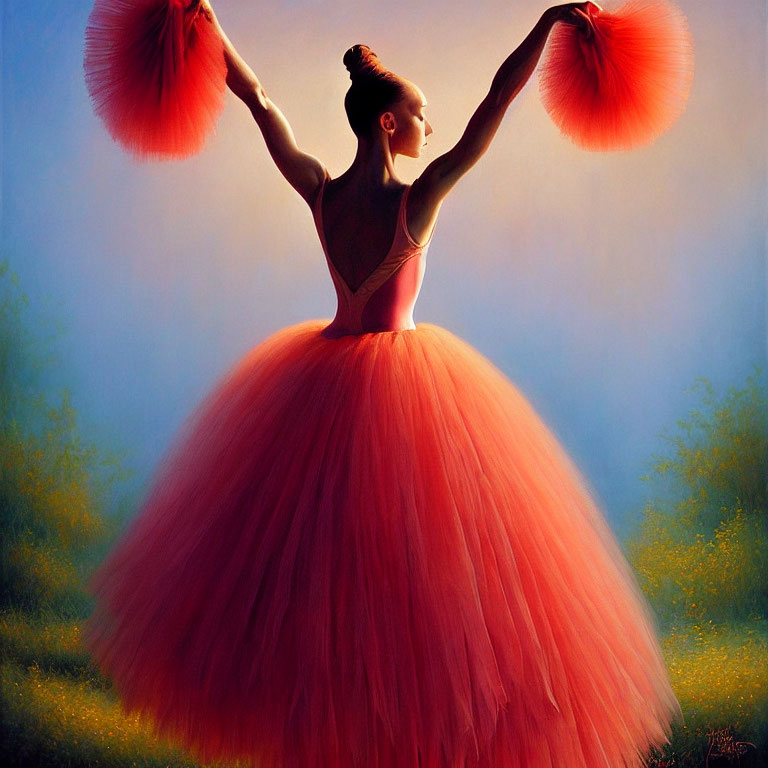 Ethereal glow highlights ballerina in coral tutu