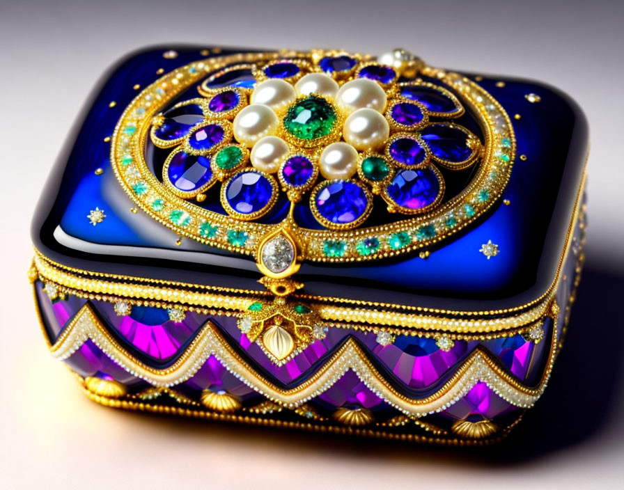 Elegant Jewelry Box with Blue and Gold Design