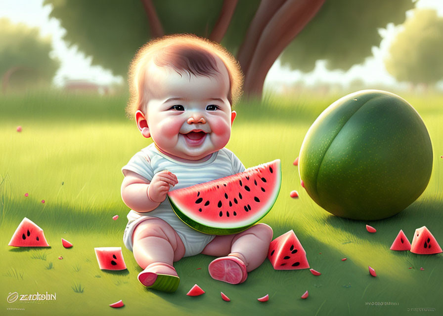 Baby and watermelon