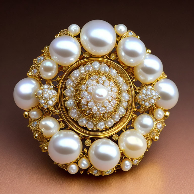 Pearl Brooch with Gold Filigree and Concentric Circles