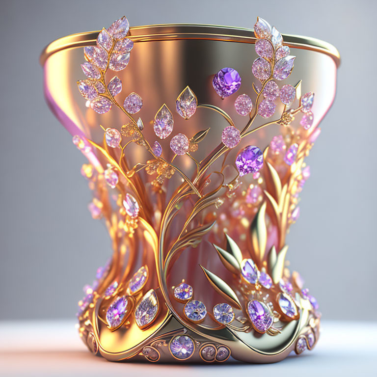 Golden vase with vine pattern and gemstones - a luxurious masterpiece